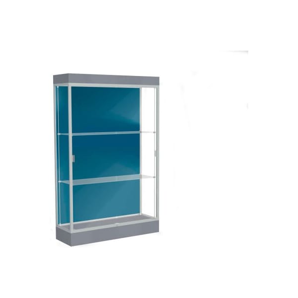 Waddell Display Case Of Ghent Edge Lighted Floor Case, Blue Steel Back, Satin Frame, 6" Carbon Mesh Base, 48"W x 76"H x 20"D 92LFBS-SN-CM - main